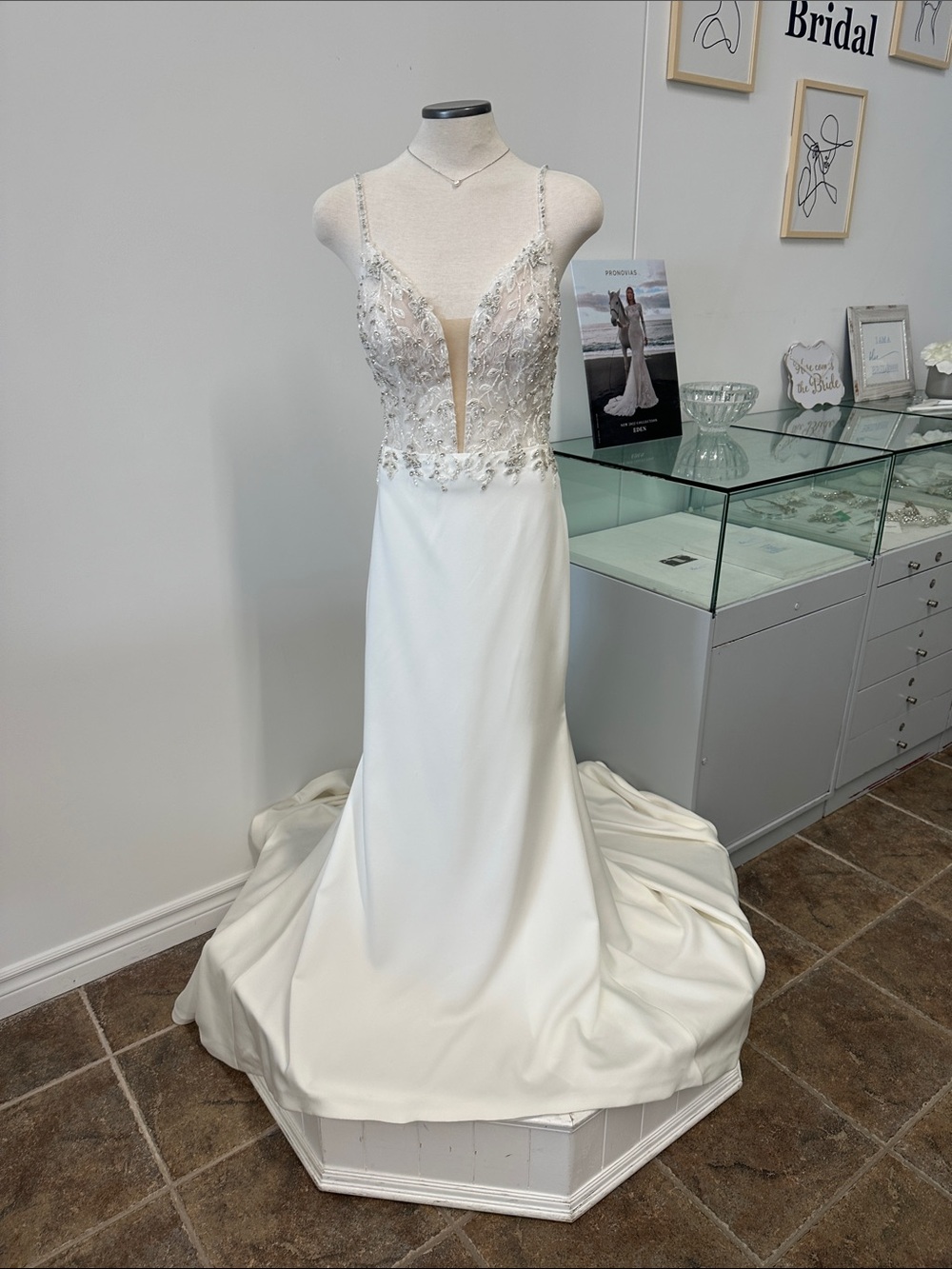 Elegant White Bridal Gown with Beaded Bodice